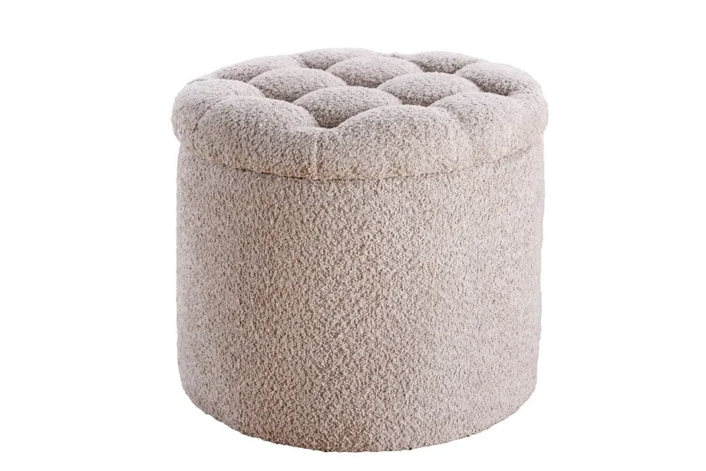 Puf cu spatiu de depozitare din Stofa boucle Bej H43xL50cm Modern Barock