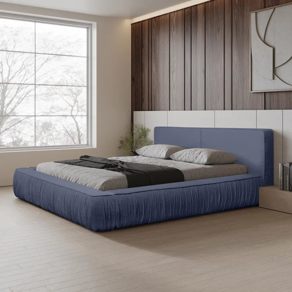 Pat 140x200cm tapitat cu Chenille Albastru Naomi