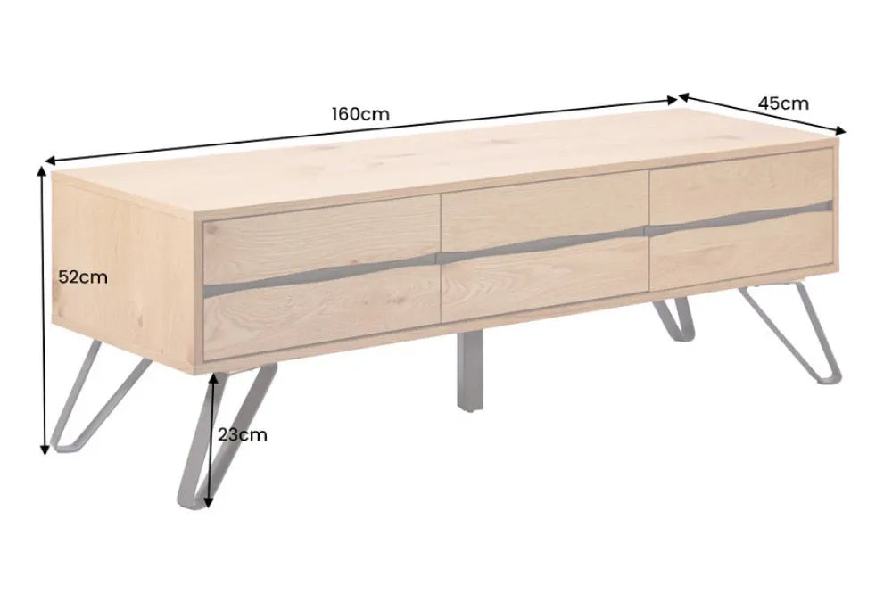 Comoda TV din Lemn de stejar Maro si Metal Negru L160xH52cm LIVING EDGE