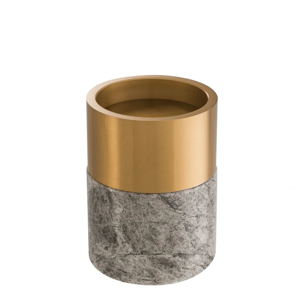 Set 3 suporturi lumanari din Metal/Marmura Alama/Gri D12cm Sierra Eichholtz
