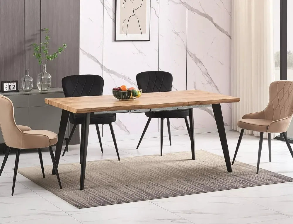 Masa extensibila din MDF+Furnir de stejar Maro si Metal Negru L150-210xH76cm Fresno
