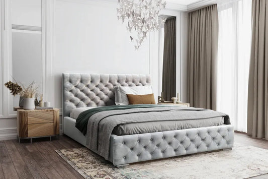 Pat 200 x 200 tapitat cu Catifea Magic velvet Gri deschis Lora