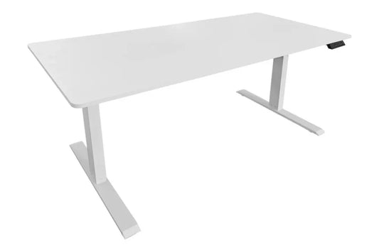Birou cu inaltime reglabila din MDF Alb si Metal Alb L140xH72-119cm WHITE DESK