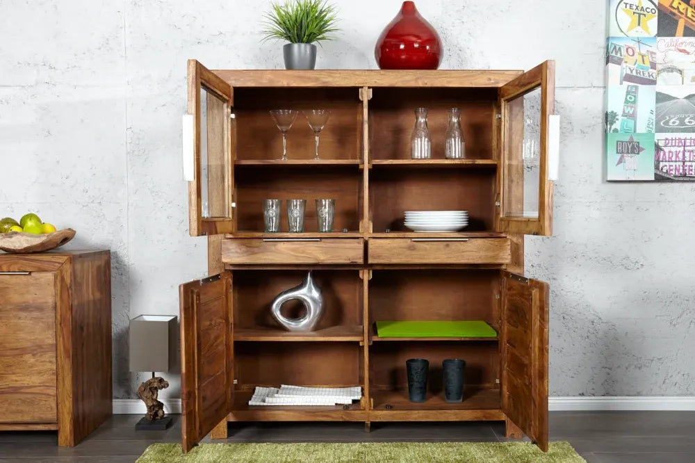 Dulap din lemn masiv de sheesham cu vitrina L120xH140cm Lagos