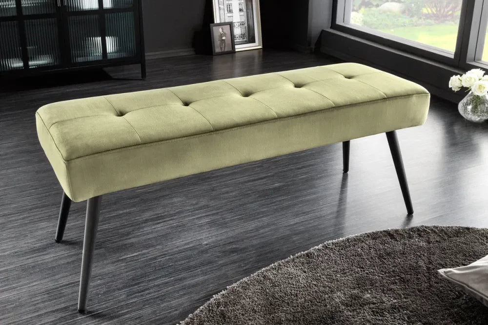 Bancheta din Metal Negru si Catifea Verde olive H42xL100cm Boutique