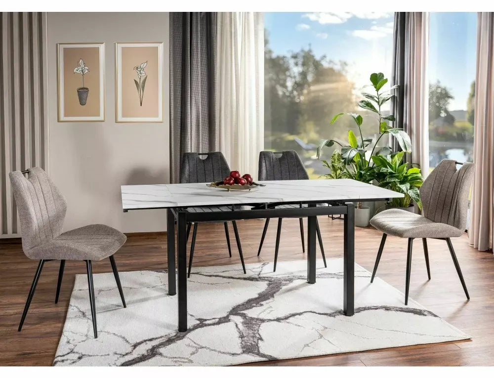 Set 2 scaune tapitat cu Stofa Brego Gri inchis cu picioare din Metal Negru H91xL51xA43cm Arco