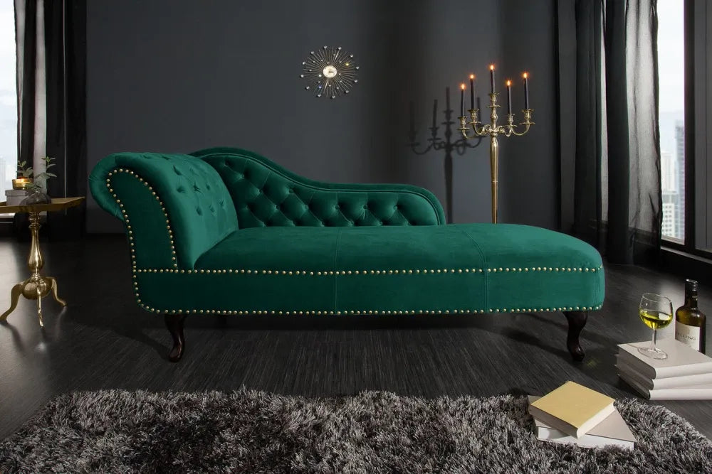 Sezlong tapitat cu Catifea Verde L170cm Chesterfield