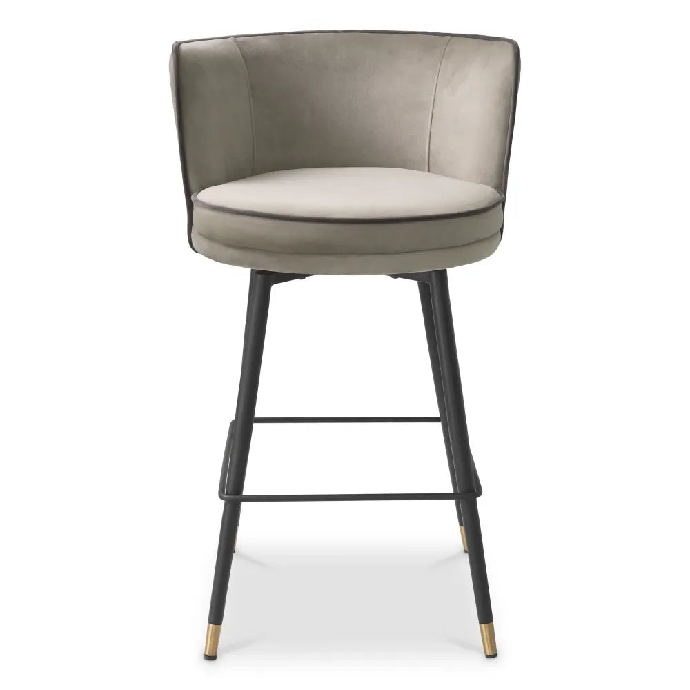 Scaun de insula rotativ tapitat cu Catifea Grej/Gri L53xA48xH91cm Grena Eichholtz