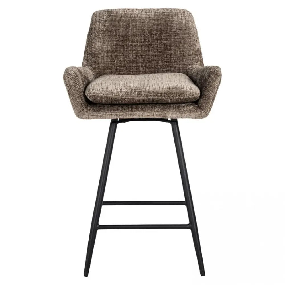 Scaun de insula tapitat cu Chenille Maro cu picioare din Metal Negru H91xL54xA53cm Linsey Richmond Interiors
