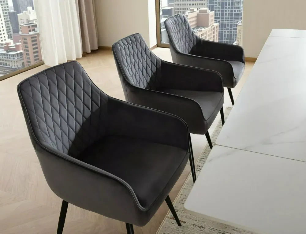 Set 2 scaune din Catifea Gri si Metal Negru Hx88Lx55xA58cm Marlo
