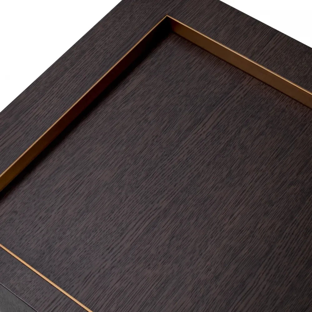 Masuta laterala Patrata din Otel inoxidabil Alama si Furnir de stejar Maro mocha L50xl50cm Otus Eichholtz
