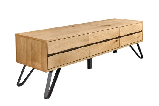 Comoda TV din Lemn de stejar Maro si Metal Negru L160xH52cm LIVING EDGE