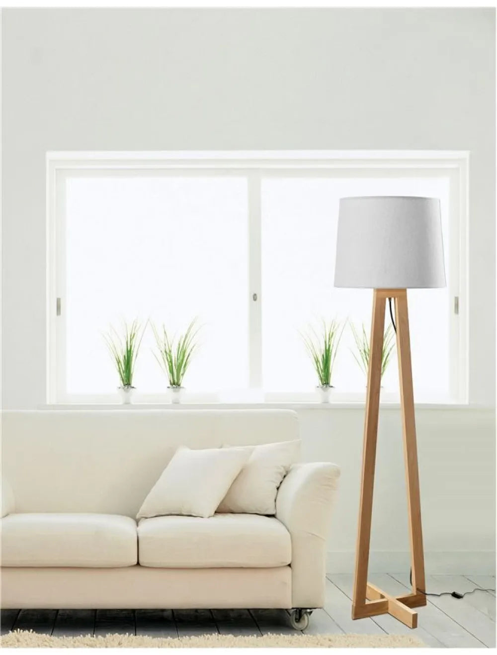 Lampa de podea structura din Lemn Maro si abajur din Textil Alb H164xL31cm IP20 ALMA