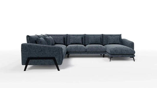 Coltar in forma de U tapitat cu Chenille Albastru Sajma 12 L378x293cm Aspen