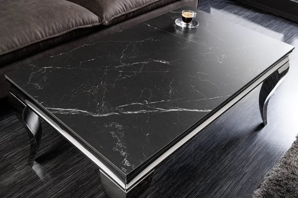 Masa din Piatra sinterizata Negru si Otel inoxidabil Argintiu L100xH62cm Modern barock
