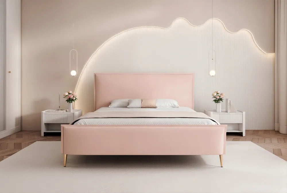 Pat 160 x 200 tapitat cu Catifea Dream velvet Roz Talo