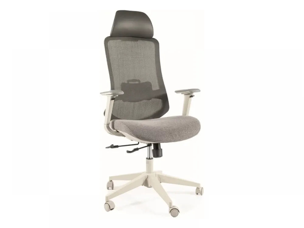 Scaun de birou cu inaltime reglabila tapitat cu Stofa/plasa Gri cu picioare din Plastic Alb H120-132xL64xA49cm Ergon