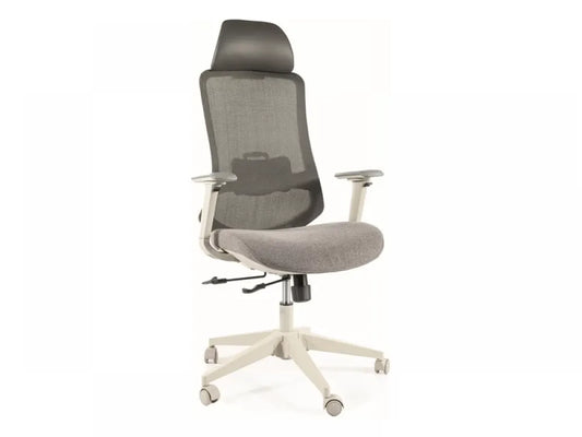 Scaun de birou cu inaltime reglabila tapitat cu Stofa/plasa Gri cu picioare din Plastic Alb H120-132xL64xA49cm Ergon