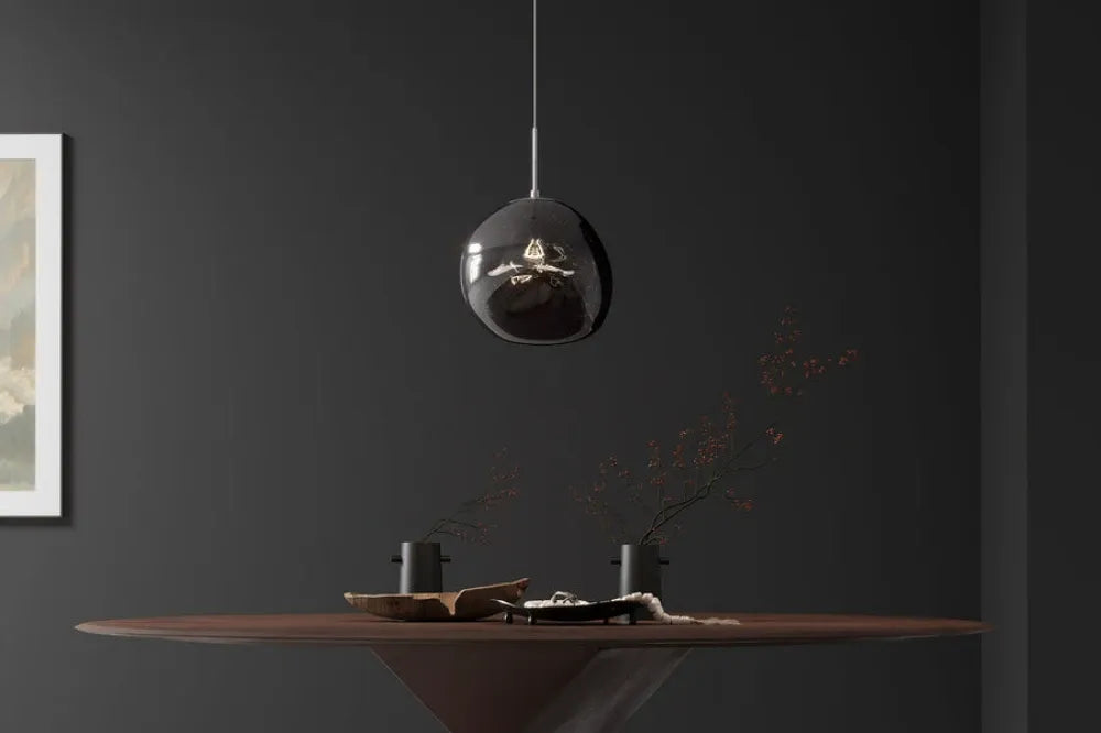 Pendul din Metal Negru si Sticla Fumuriu D35xH170cm LIQUID DIAMOND