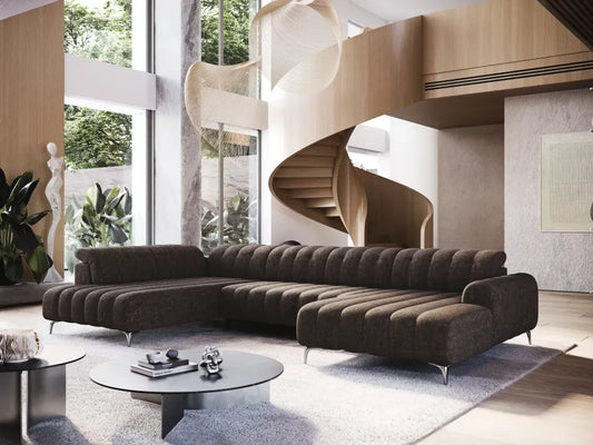 Coltar extensibil electric in forma de U tapitat cu Stofa Maro Padova III