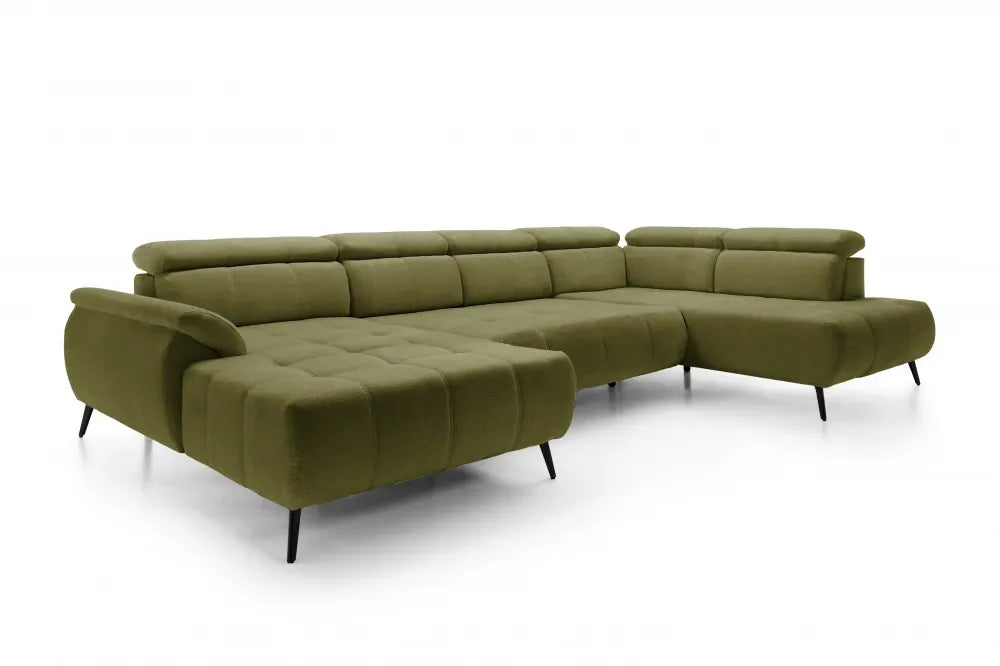 Coltar extensibil electric In forma de U  tapitat cu Chenille Verde cu lada depozitare Genova III