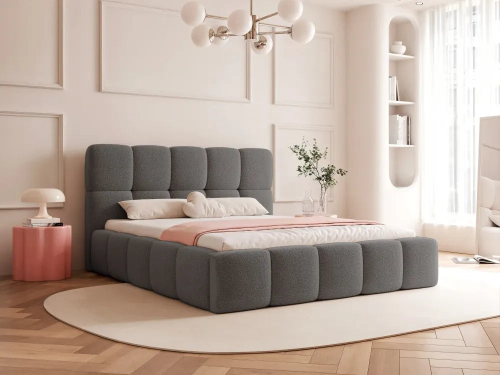 Pat 140 x 200 tapitat cu Stofa boucle Quelle Gri inchis Livia