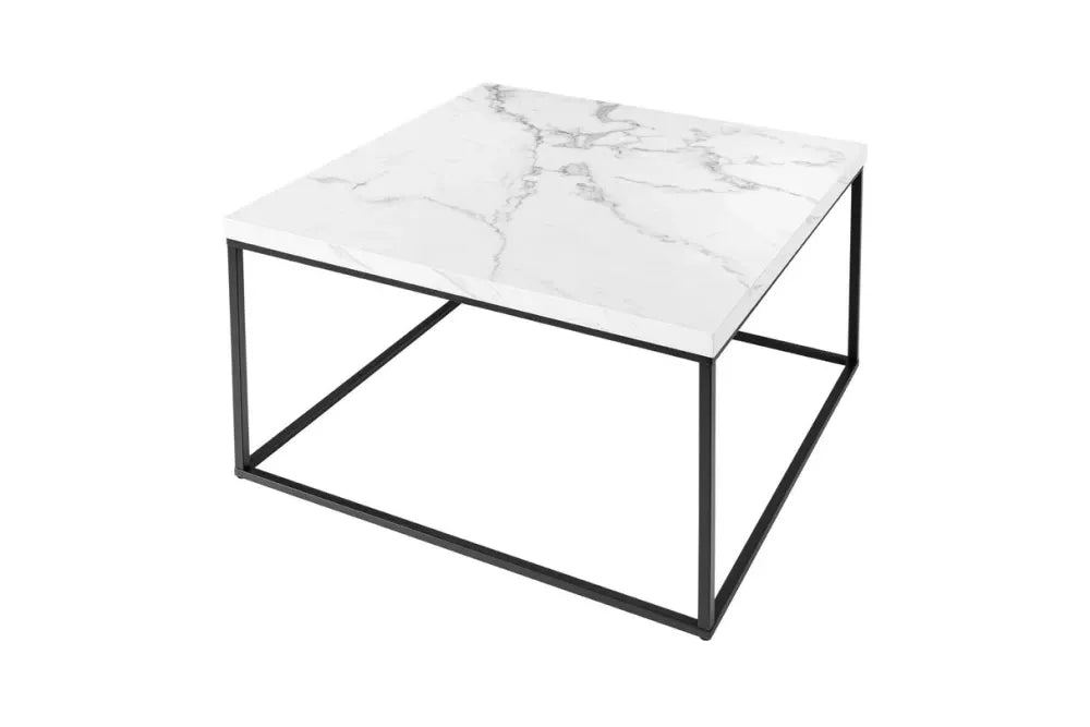Masuta de cafea din MDF Alb cu efect de marmura si Metal Negru L60xH45cm Architecture