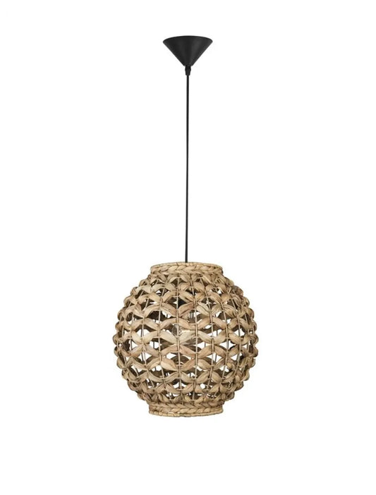 Pendul structura din Metal Negru si abajur din Ratan Bej H215xL30.5cm IP20 GRIFFIN