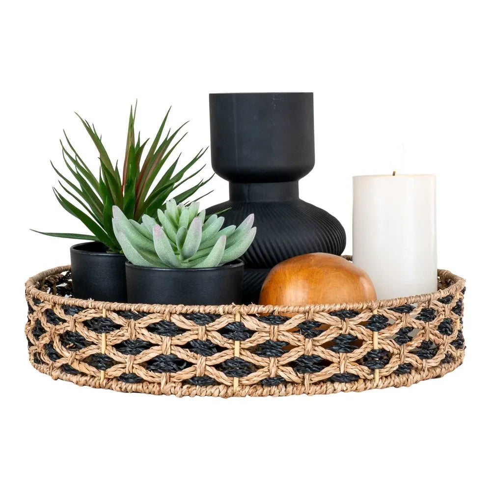 Tava decorativa impletita natural Negru/Maro H7xD38cm Nerja