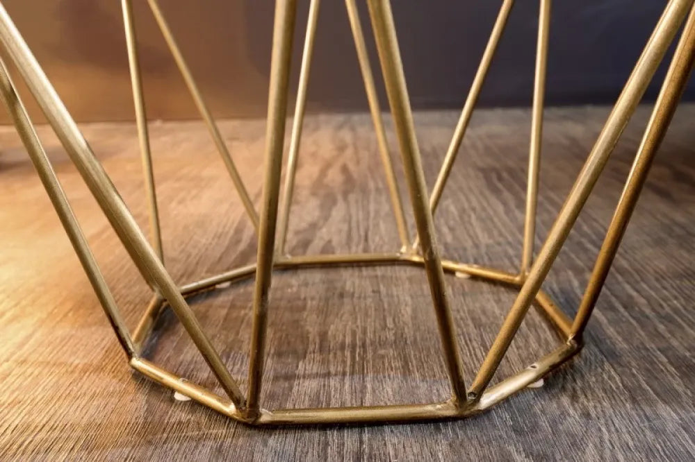 Masuta laterala Rotunda din Lemn masiv de salcam Maro si Metal Auriu L50xH50cm Diamond