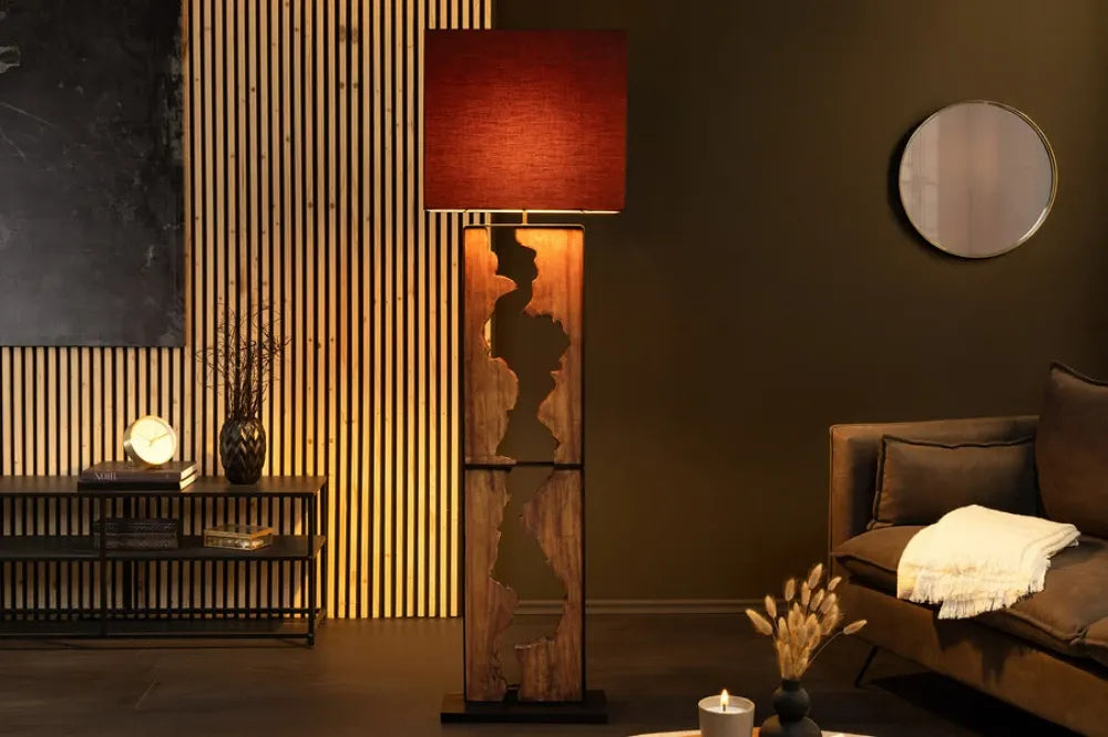 Lampa de podea din Lemn/Metal Maro/Negru si Textil Negru L45xH166cm DESIGNED BY NATURE