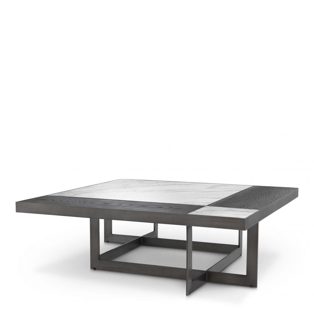 Masuta de cafea Patrata din Otel inoxidabil si Marmura Negru/Alb L110xH35cm Hermoza