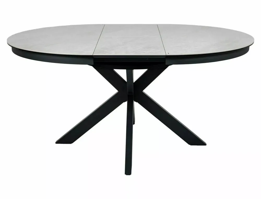 Masa extensibila din Metal Negru si Sticla securizata+Ceramica Bej lucios L120-160xH76cm Porto