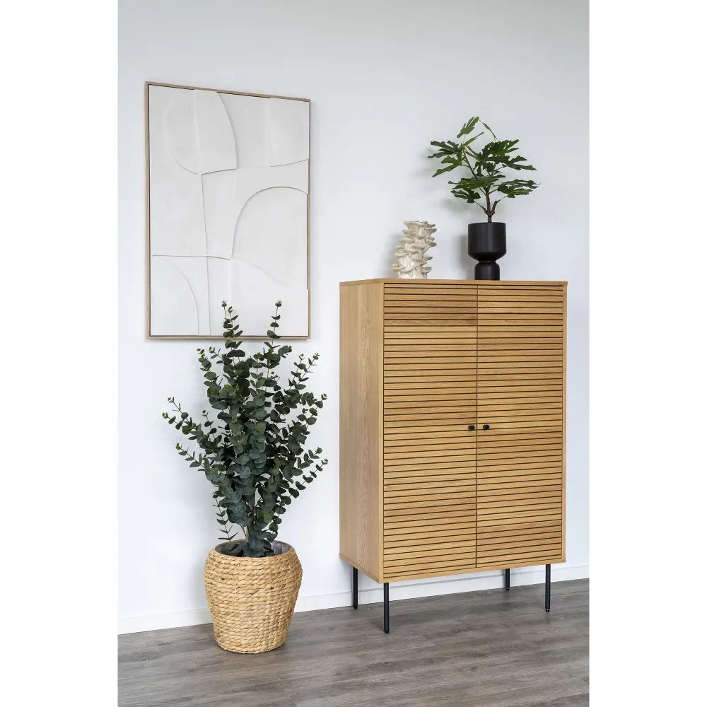 Dulap din Furnir de stejar/MDF Maro si Metal Negru L80xH130cm Kyoto