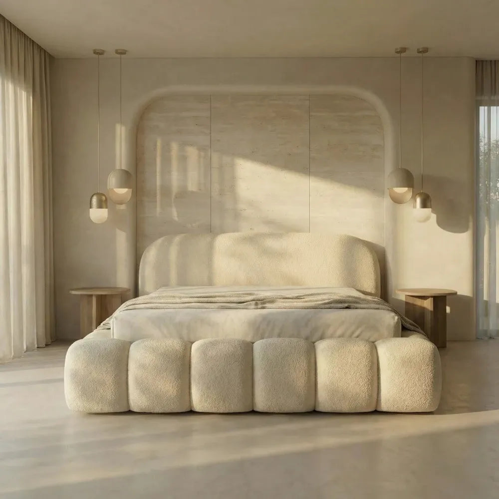 Pat tapitat cu material boucle Bej 180 x 200 Orlando slim