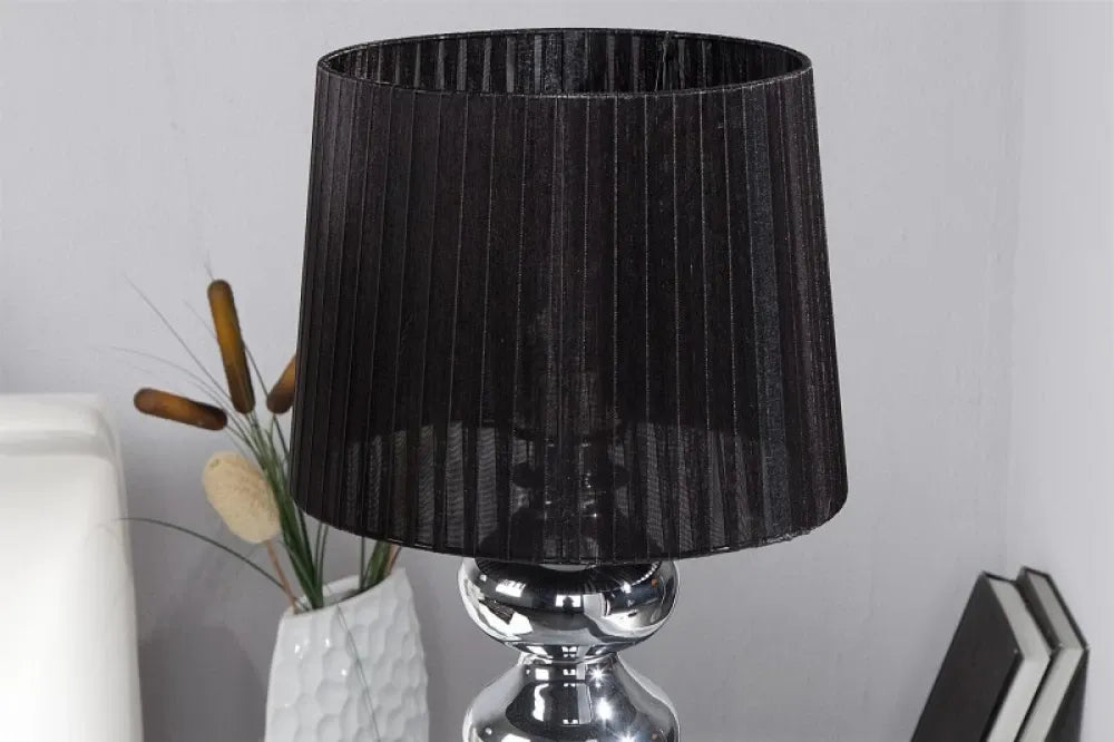 Veioza din Metal Argintiu si Textil Negru H60xD31cm Mia