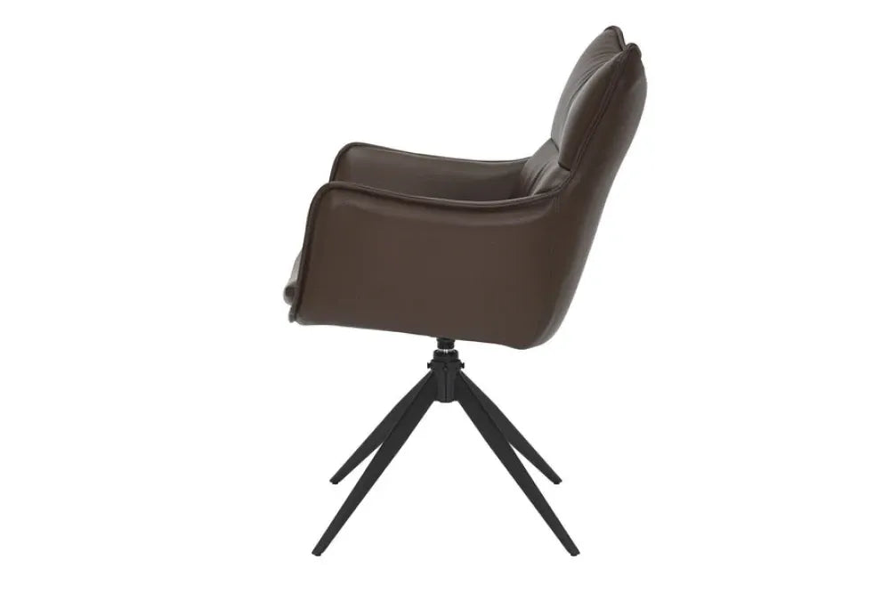 Set 2 scaune rotative tapitat cu Piele artificiala Maro si picioare din Metal Negru H92xL60xA64cm VOGUE