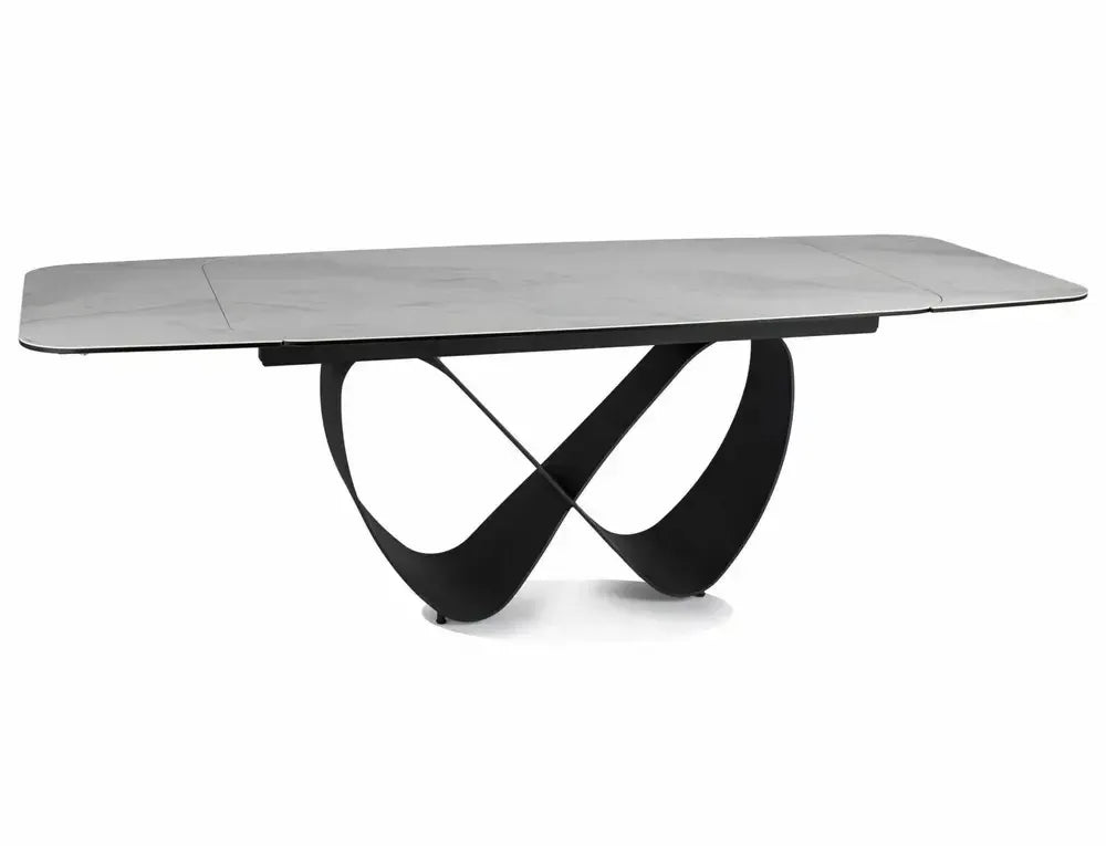 Masa Extensibila de 12 persoane din Sticla securizata+Ceramica Alb nature cloud si Metal Negru mat L160-240xH76cm Infinity