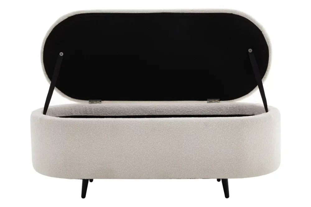Bancheta cu spatiu de depozitare din Metal Negru si Stofa boucle Alb H45xL110cm Voque