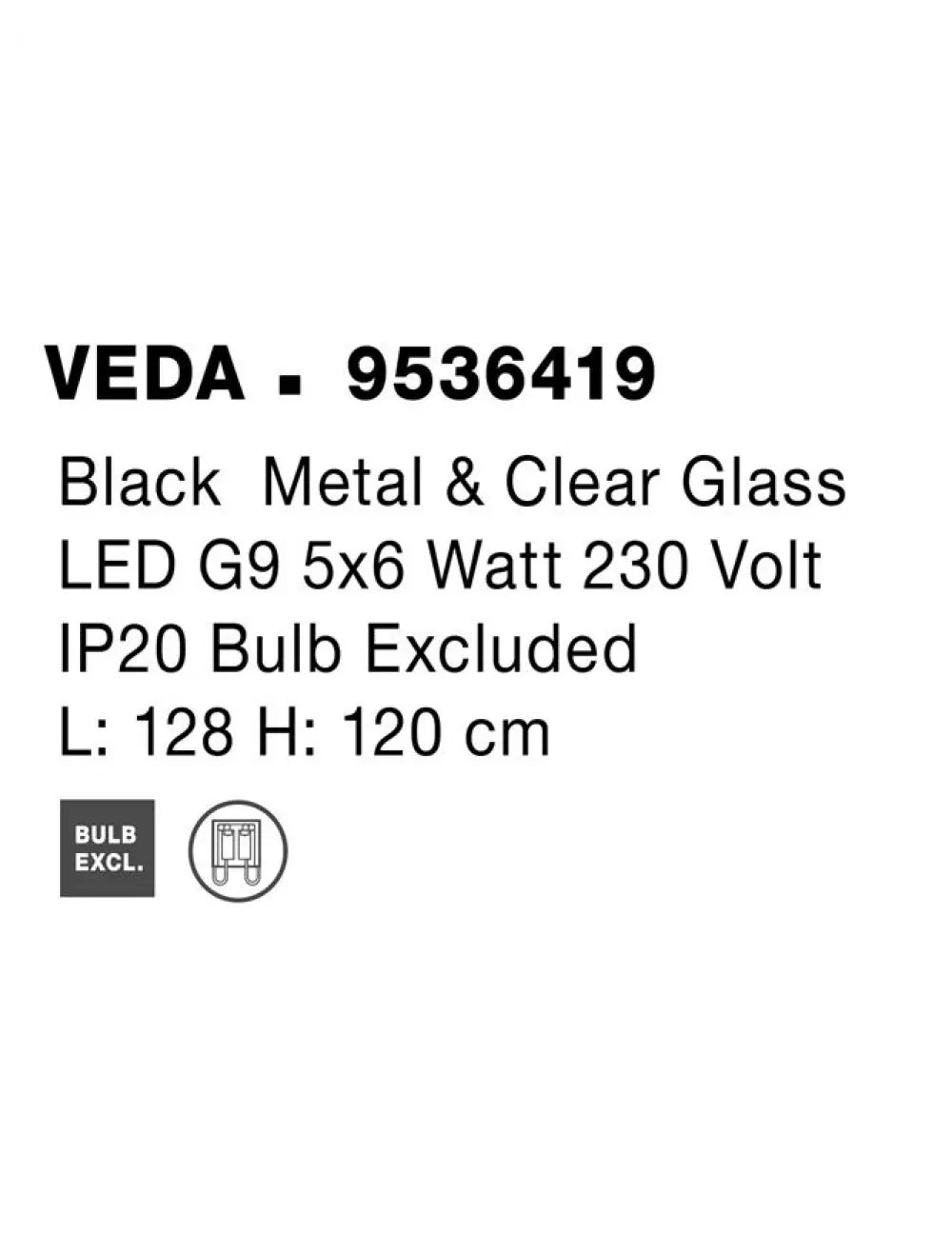 Lustra structura din Metal Negru si abajur din Sticla Transparent H120xL128cm IP20 VEDA
