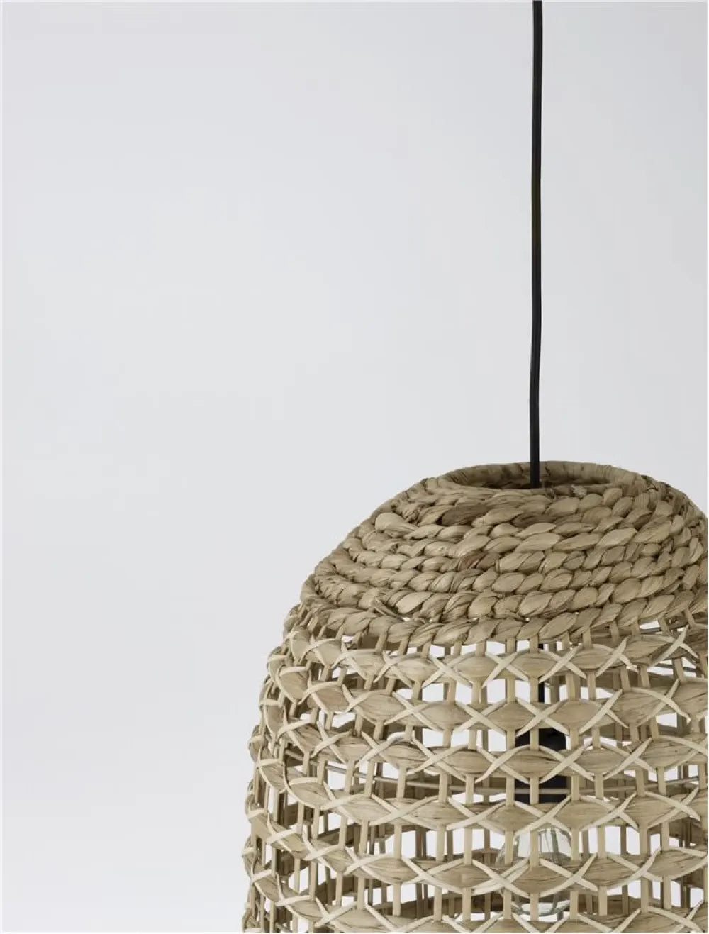 Pendul structura din Metal Negru si abajur din Ratan Bej H205xL42cm IP20 GRIFFIN