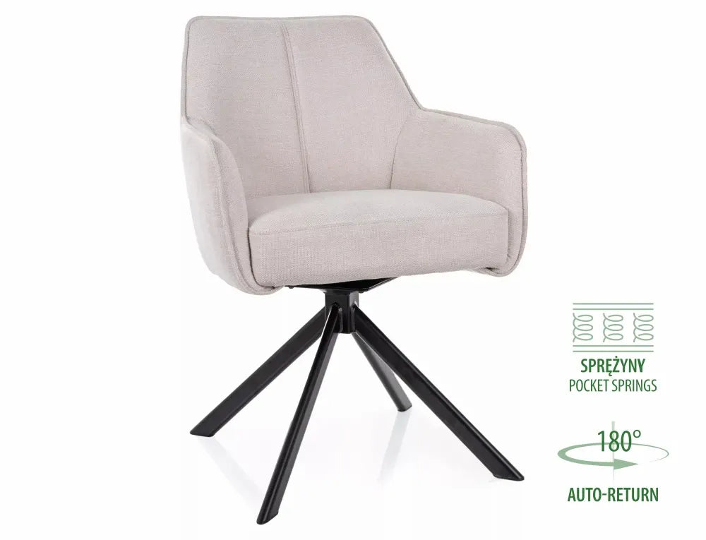 Scaun din Stofa Bej deschis si Metal Negru Hx83Lx55xA62cm Notti