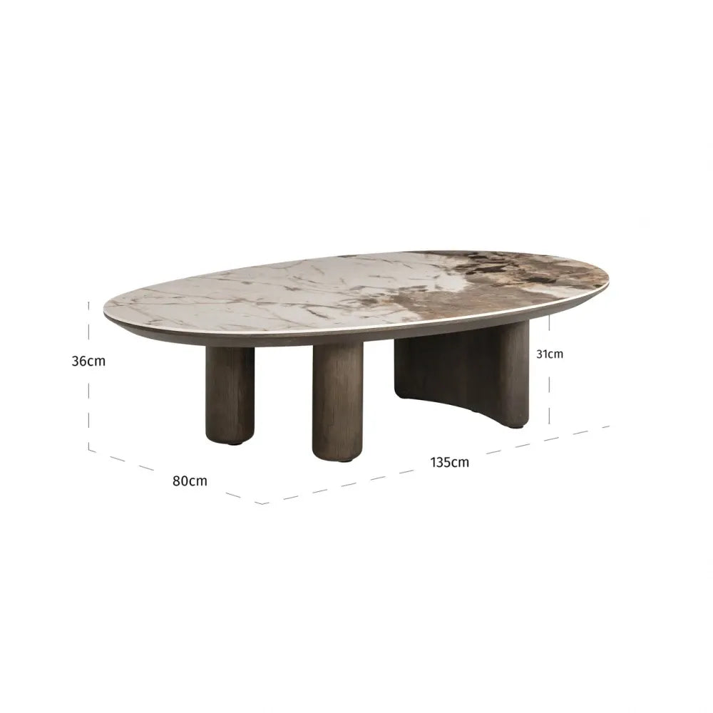 Masuta de cafea din Furnir de stejar Maro si Ceramica Maro L135xH37cm Langford