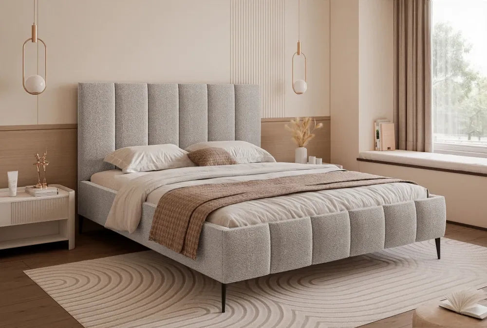 Pat 120 x 200 tapitat cu Stofa boucle Abriamo Gri deschis Lara