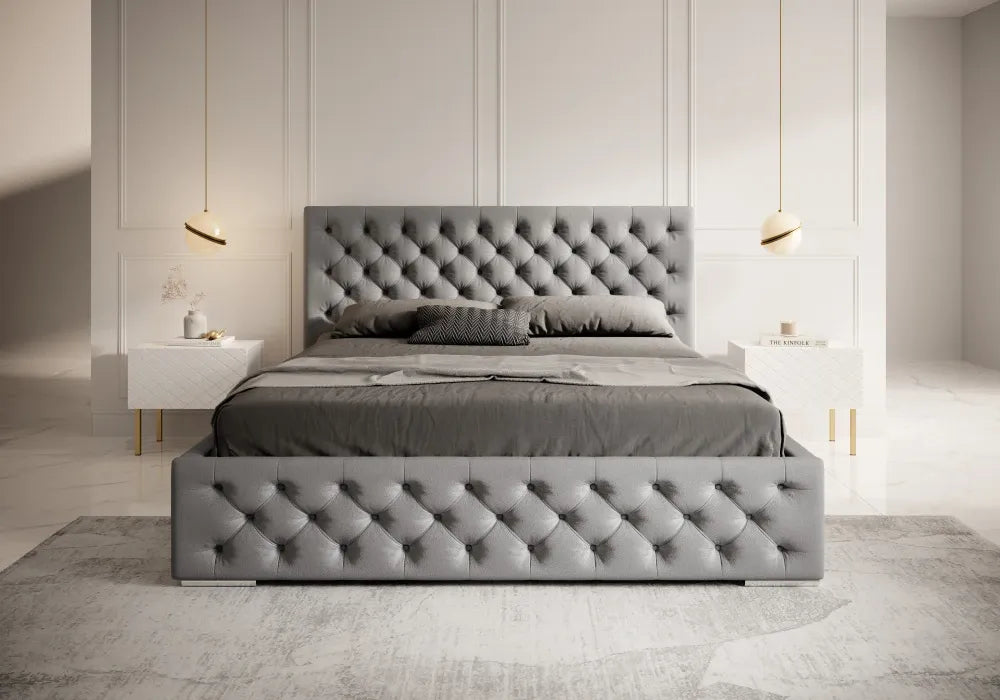 Pat 200 x 200 tapitat cu Catifea Magic velvet Gri Lora