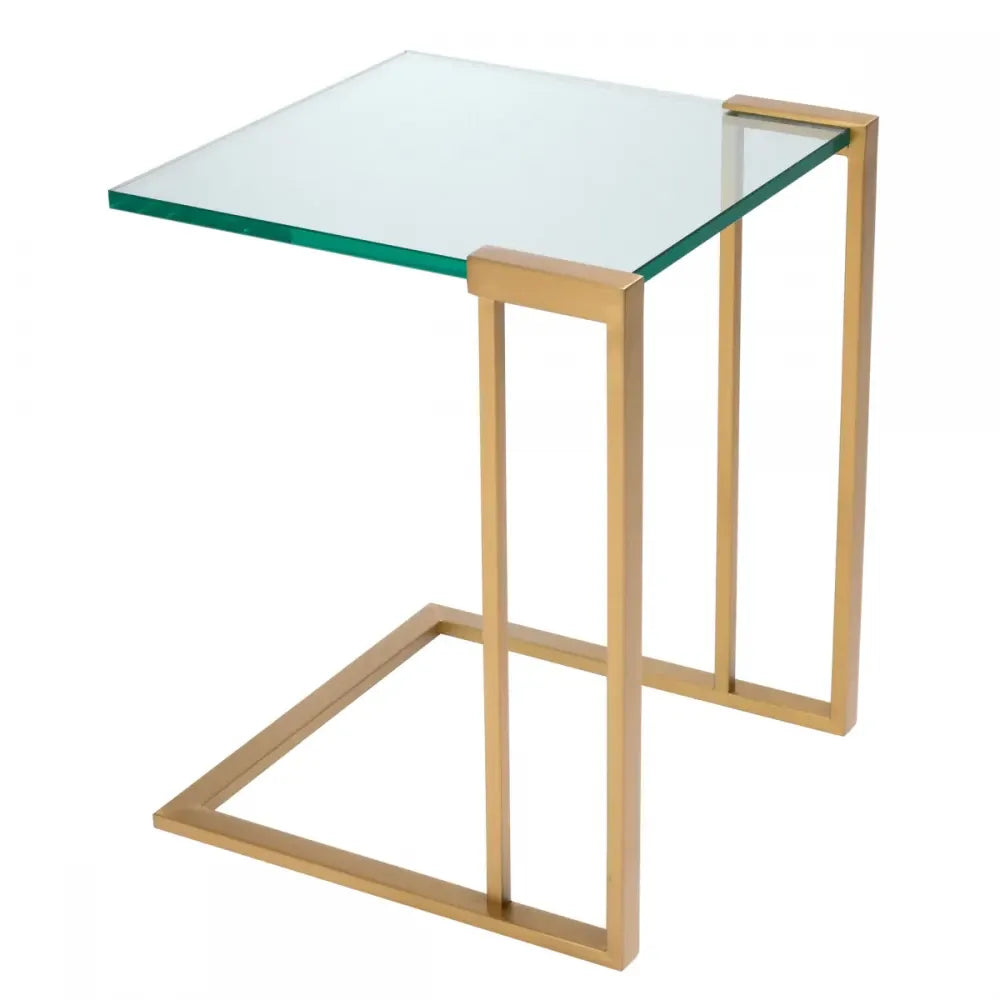 Masuta laterala Patrata din Otel inoxidabil Alama si Sticla Transparent L45.5xl45cm Perry Eichholtz