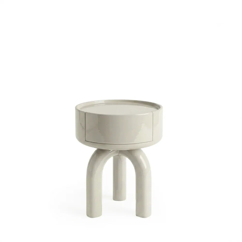 Noptiera rotunda cu sertar Arnold de culoare alb lucios L45xH53cm