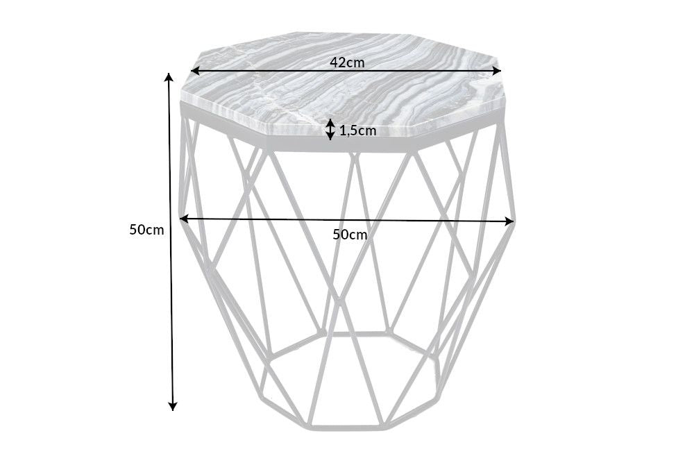 Masuta de cafea Hexagonala din Marmura si Metal Gri/Negru L50xH50cm Diamond