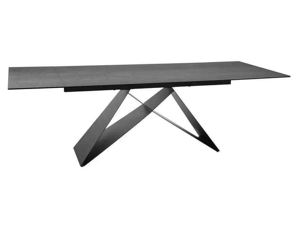 Masa Dreptunghiulara de 12 persoane din Sticla securizata+Ceramica Gri deschis mat si Metal Negru mat L160-240xH77cm Westin