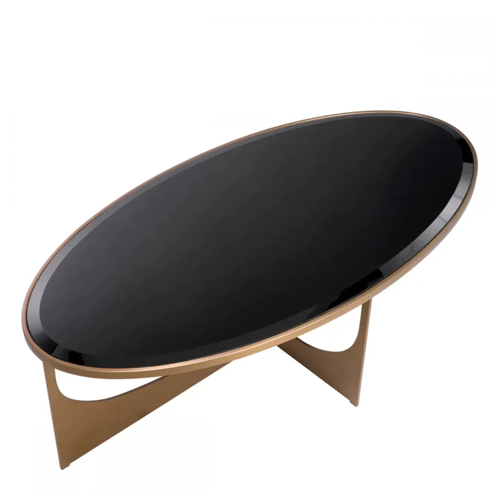 Masuta de cafea Ovala din Otel inoxidabil Alama si Sticla securizata Negru L120xl60cm Elegance Eichholtz
